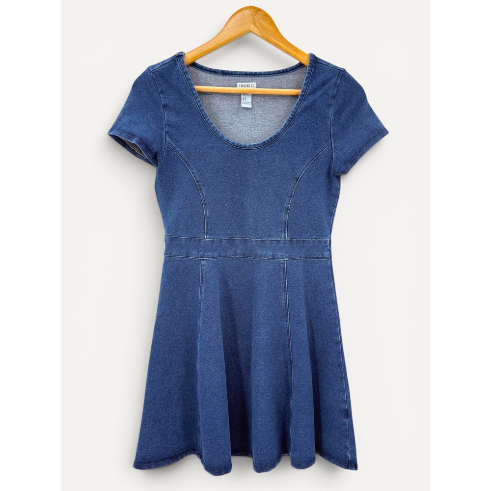 Forever 21 Cotton Skater Dress Cap Sleeve Scoop Neck Fit Flare S YK2 Retro 2010s